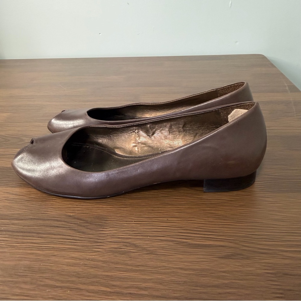 ANTONIO MELANI Dark Brown Peep-Toe Flats Size 9.5 - Picture 2 of 10